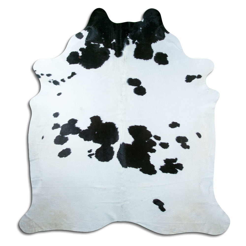 Schwarz-weißes Kuhfell, ca. 220 × 210 cm, von oben fotografiert: genau das Fell, das Sie erhalten