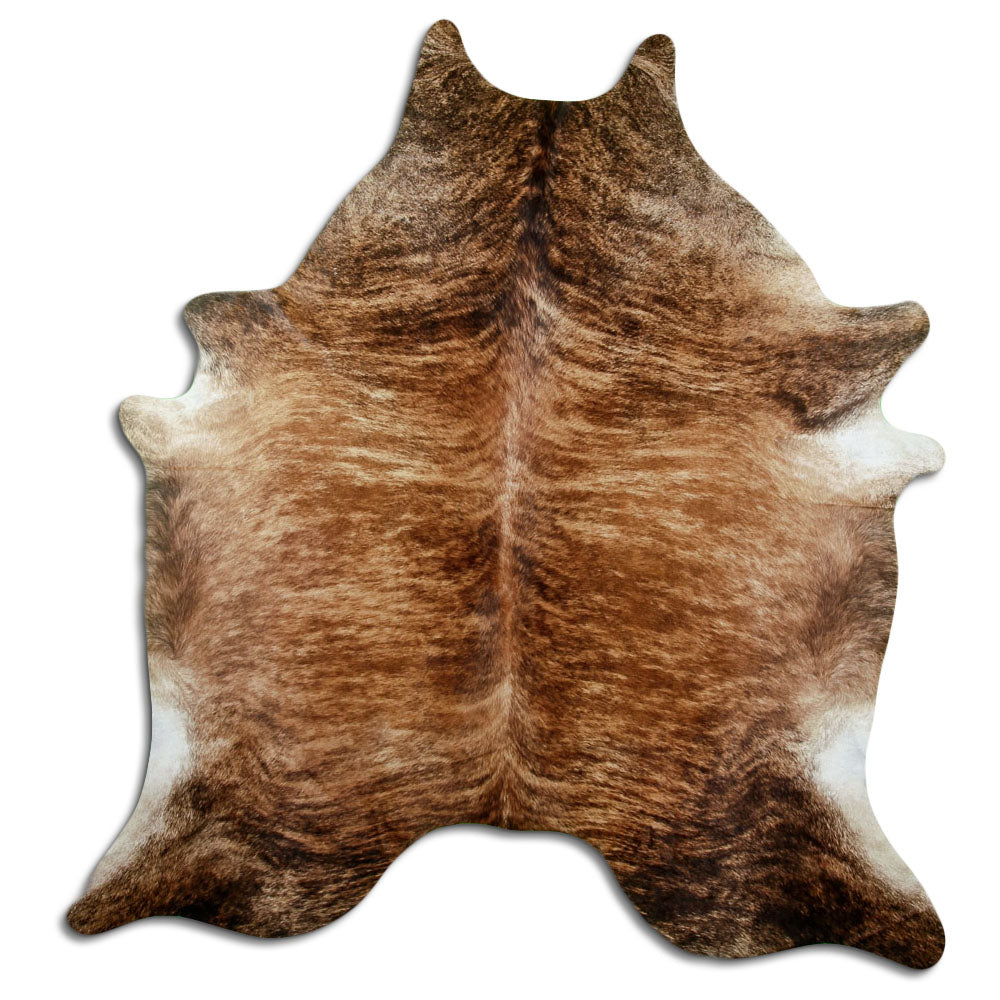 Exotisch gestromtes Kuhfell, ca. 220 × 210 cm, von oben fotografiert: genau das Fell, das Sie erhalten