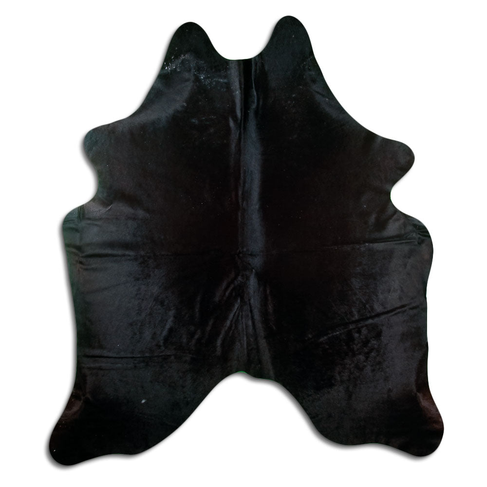 Schwarzes Kuhfell, ca. 220 × 190 cm, von oben fotografiert: genau das Fell, das Sie erhalten