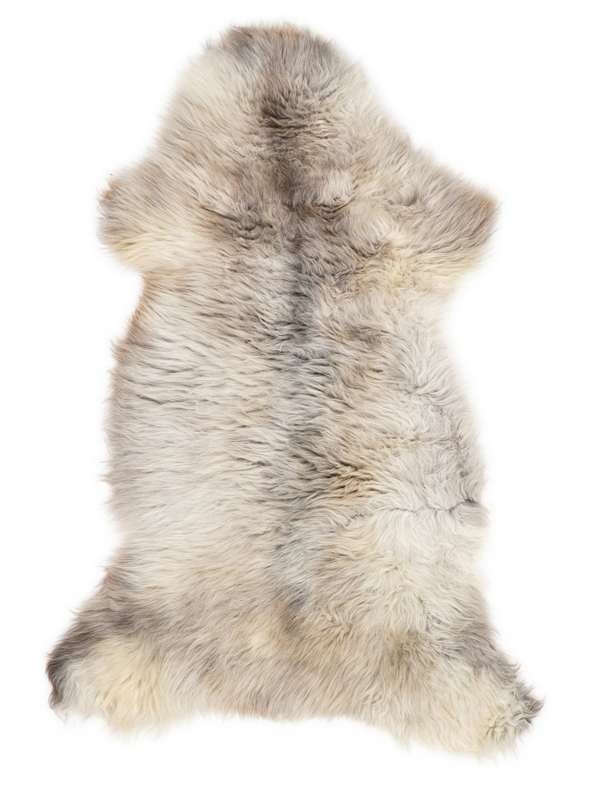 Mehrfarbiges britisches Lammfell, ca. 125 × 60 cm, von oben fotografiert: genau das Fell, das Sie erhalten