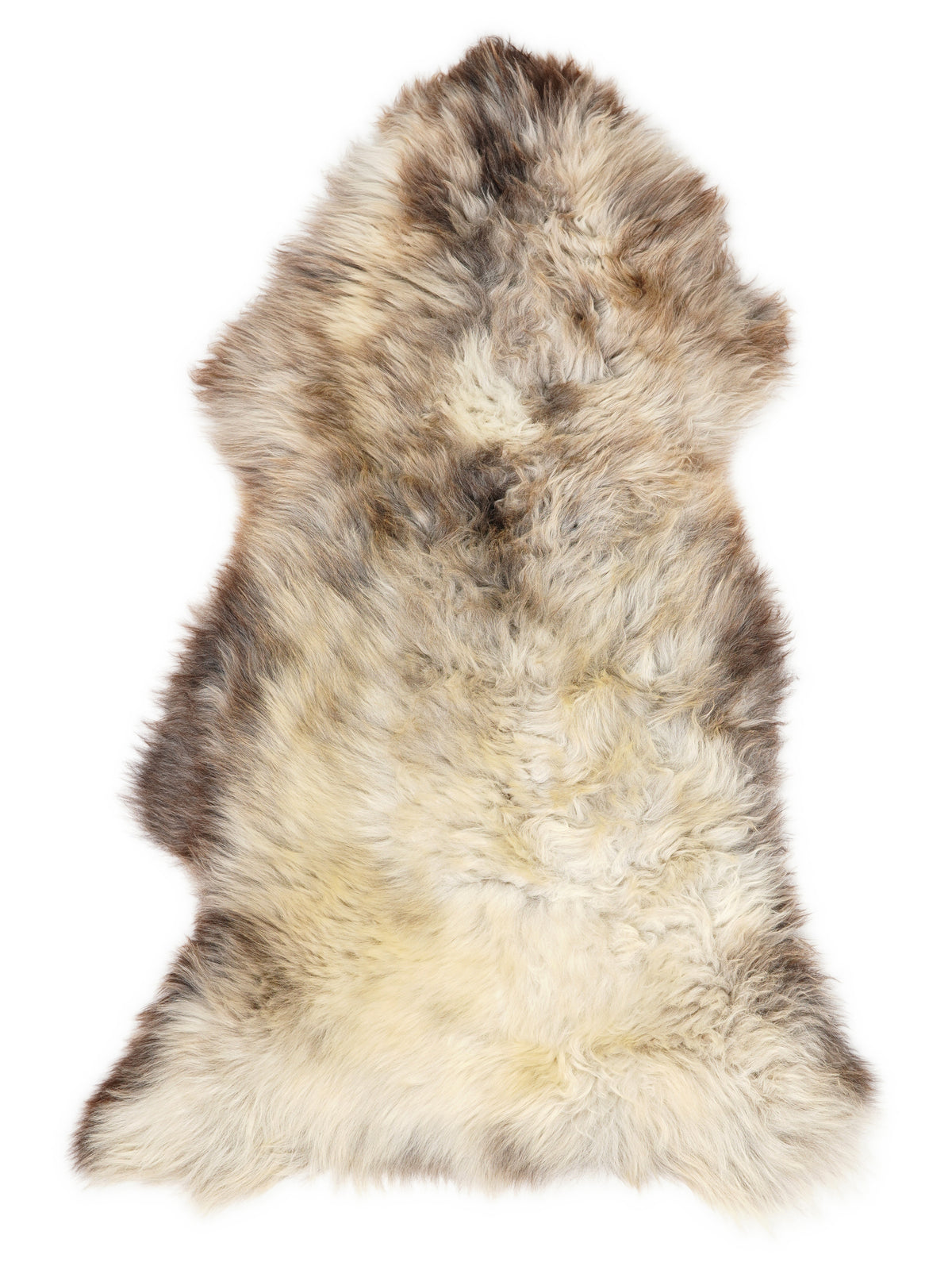 Mehrfarbiges britisches Schaffell, ca. 125 × 65 cm, von oben fotografiert: genau das Fell, das Sie erhalten
