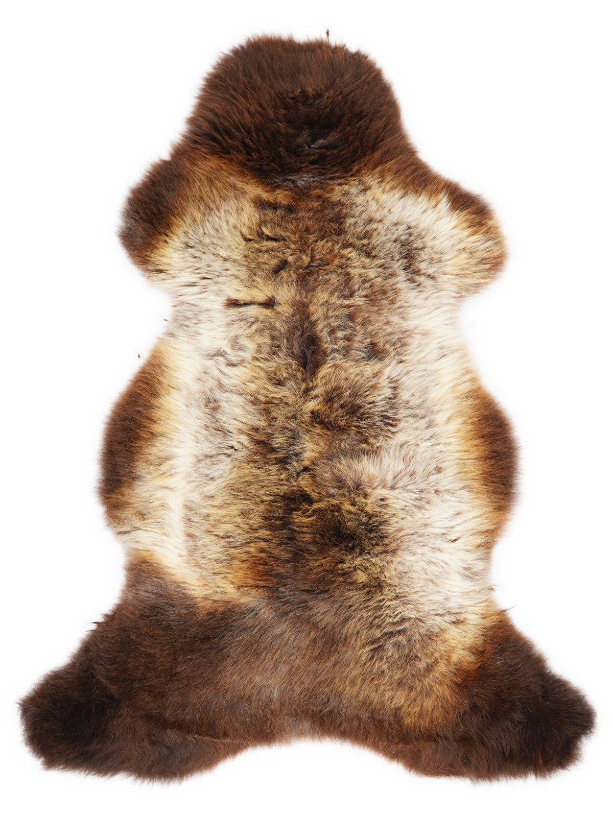 Mehrfarbiges britisches Lammfell, ca. 105 × 65 cm, von oben fotografiert: genau das Fell, das Sie erhalten