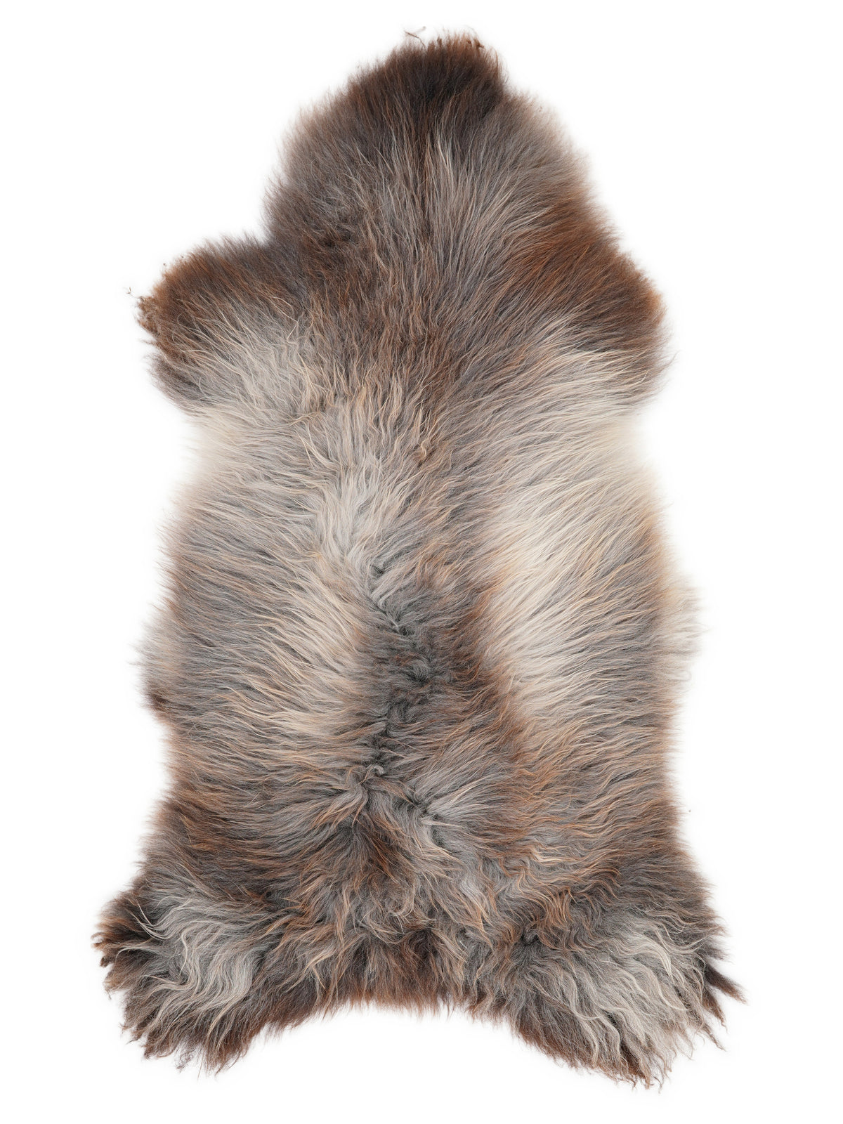 Mehrfarbiges britisches Lammfell, ca. 130 × 65 cm, von oben fotografiert: genau das Fell, das Sie erhalten
