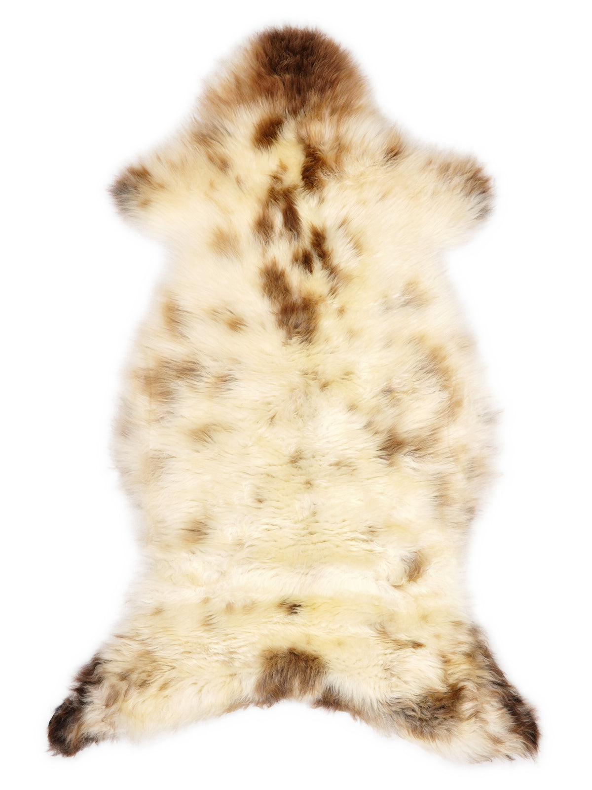 Mehrfarbiges britisches Lammfell, ca. 120 × 55 cm, von oben fotografiert: genau das Fell, das Sie erhalten