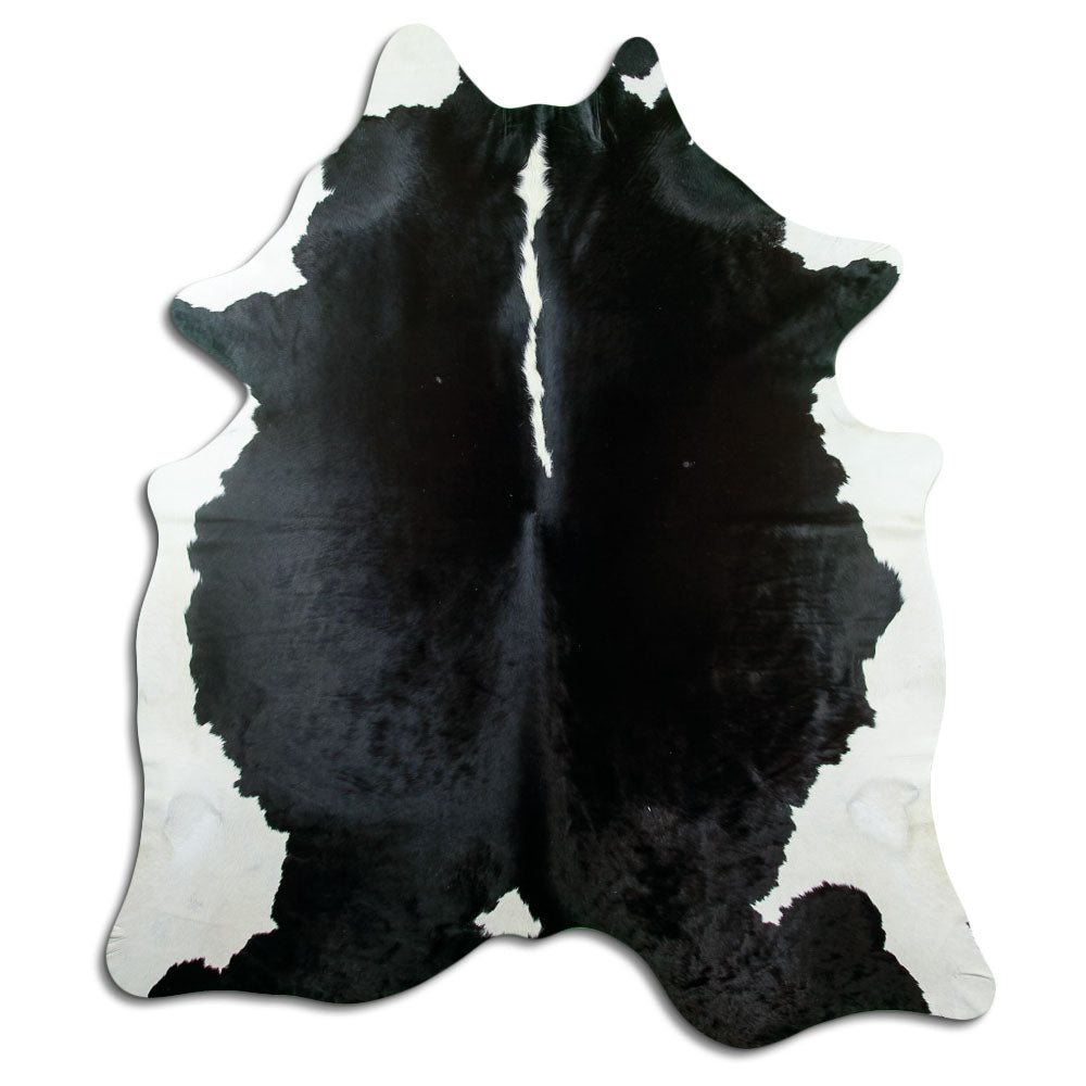 Schwarz-weißes Kuhfell, ca. 220 × 200 cm, von oben fotografiert: genau das Fell, das Sie erhalten