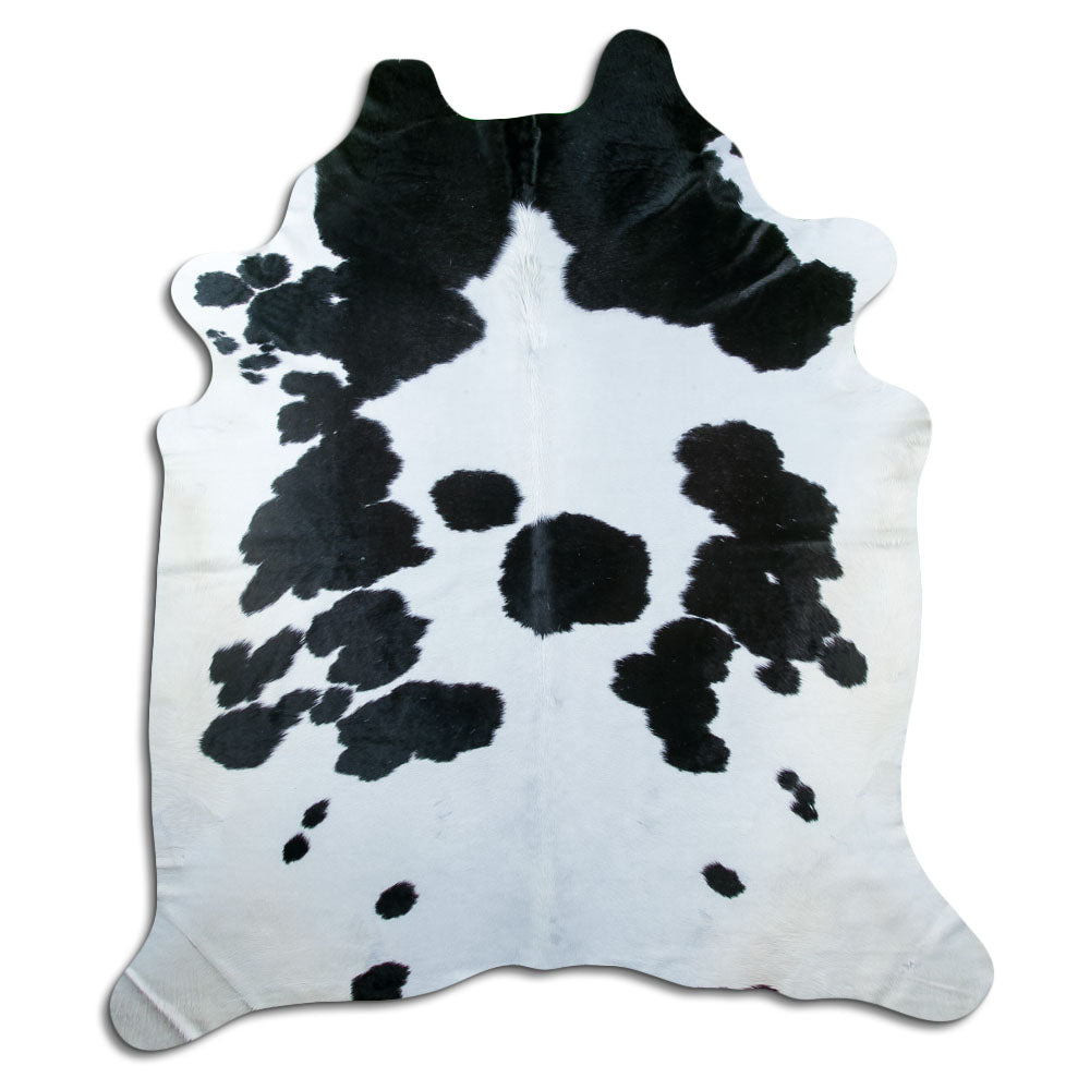 Schwarz-weißes Kuhfell, ca. 240 × 210 cm, von oben fotografiert: genau das Fell, das Sie erhalten