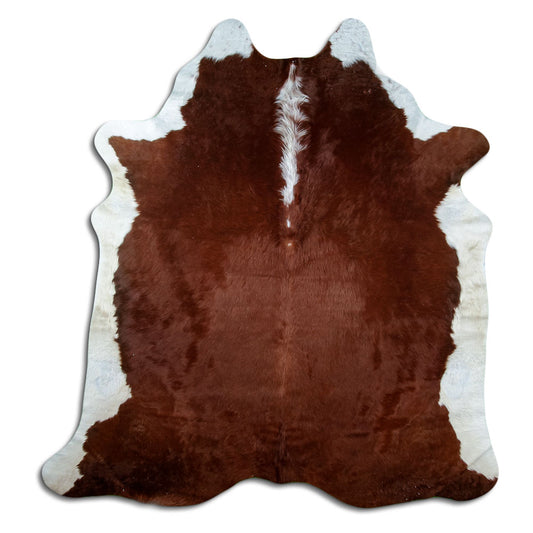 Braun-weißes Kuhfell, ca. 210 × 200 cm, von oben fotografiert: genau das Fell, das Sie erhalten