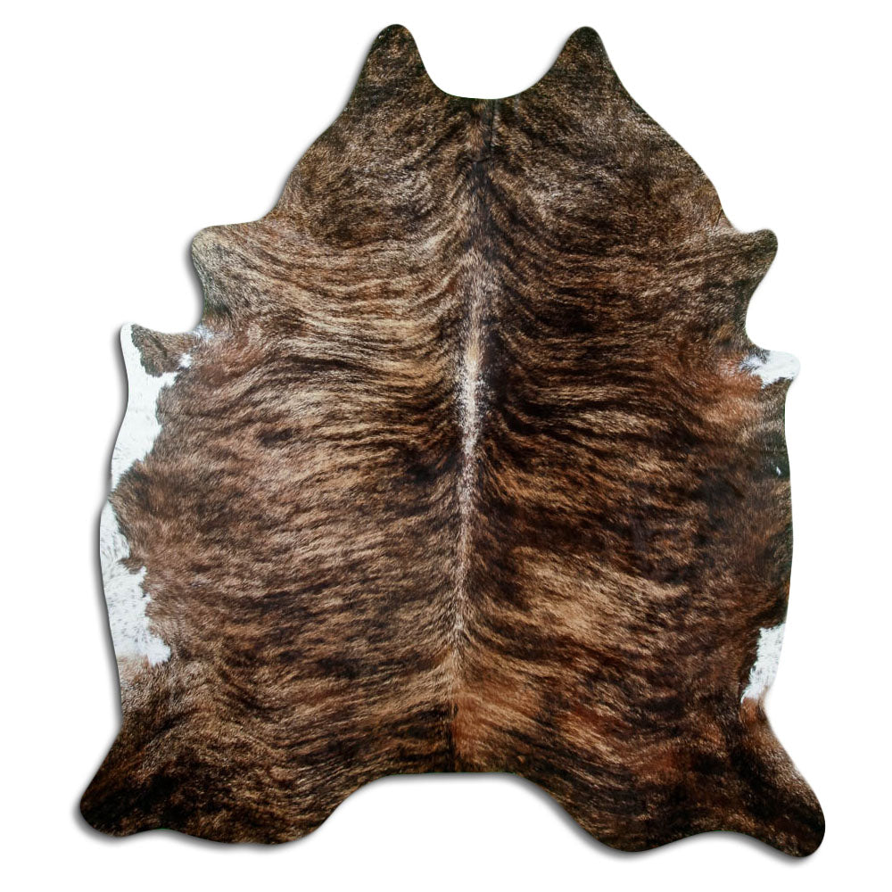 Exotisch gestromtes Kuhfell, ca. 210 × 190 cm, von oben fotografiert: genau das Fell, das Sie erhalten