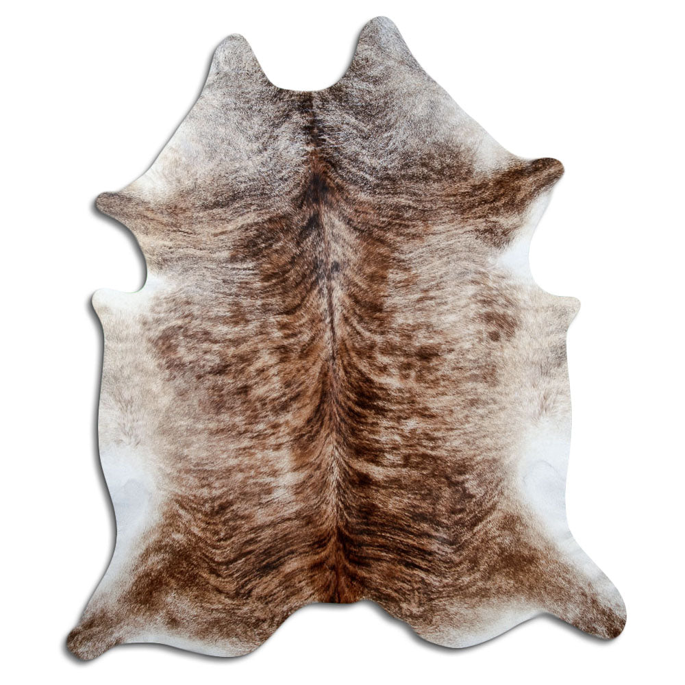Exotisch gestromtes Kuhfell, ca. 230 × 210 cm, von oben fotografiert: genau das Fell, das Sie erhalten
