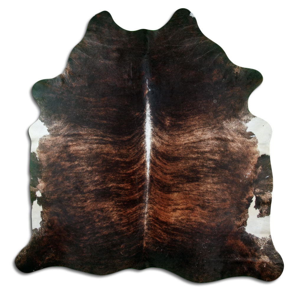 Exotisch gestromtes Kuhfell, ca. 210 × 210 cm, von oben fotografiert: genau das Fell, das Sie erhalten