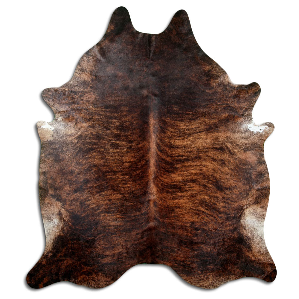 Exotisch gestromtes Kuhfell, ca. 230 × 210 cm, von oben fotografiert: genau das Fell, das Sie erhalten