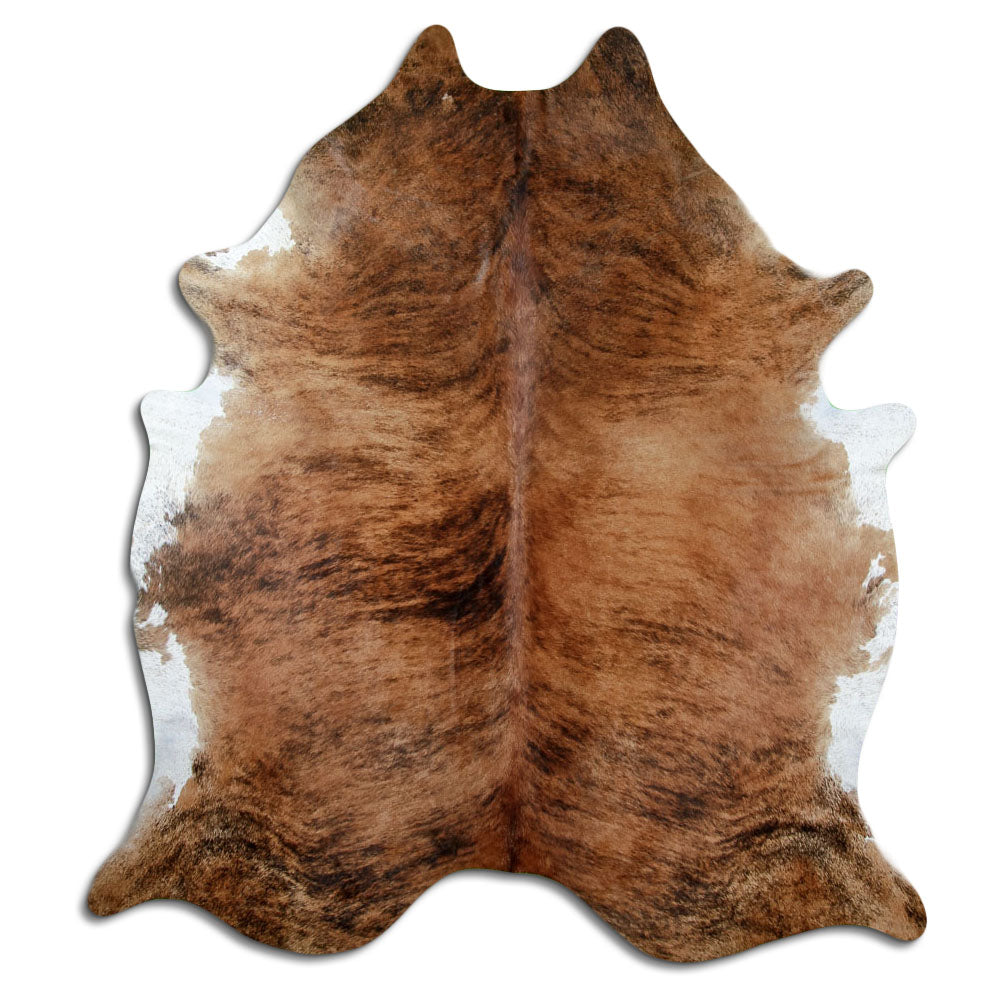 Exotisch gestromtes Kuhfell, ca. 230 × 210 cm, von oben fotografiert: genau das Fell, das Sie erhalten
