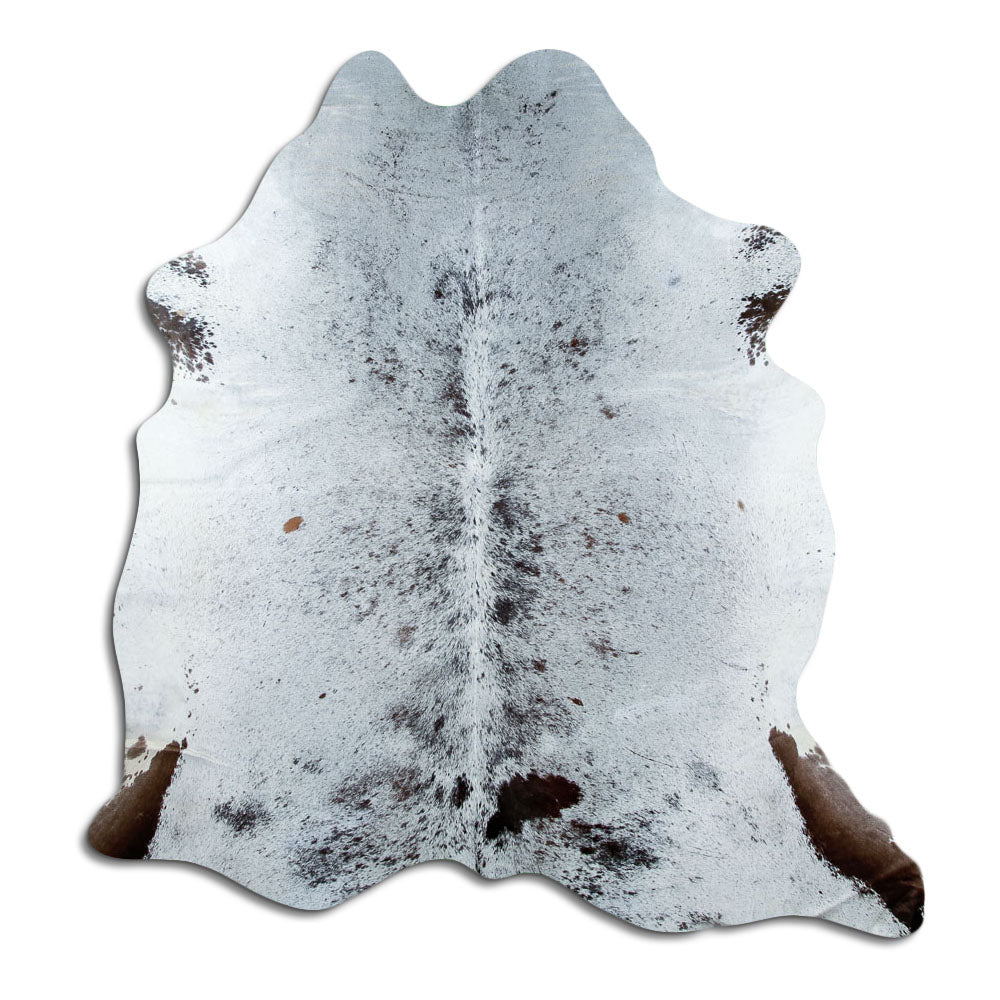 Salt & Pepper Kuhfell, ca. 210 × 200 cm, von oben fotografiert: genau das Fell, das Sie erhalten