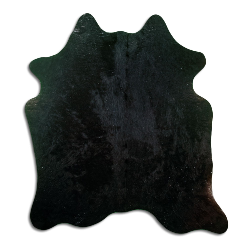 Schwarzes Kuhfell, ca. 180 × 160 cm, von oben fotografiert: genau das Fell, das Sie erhalten