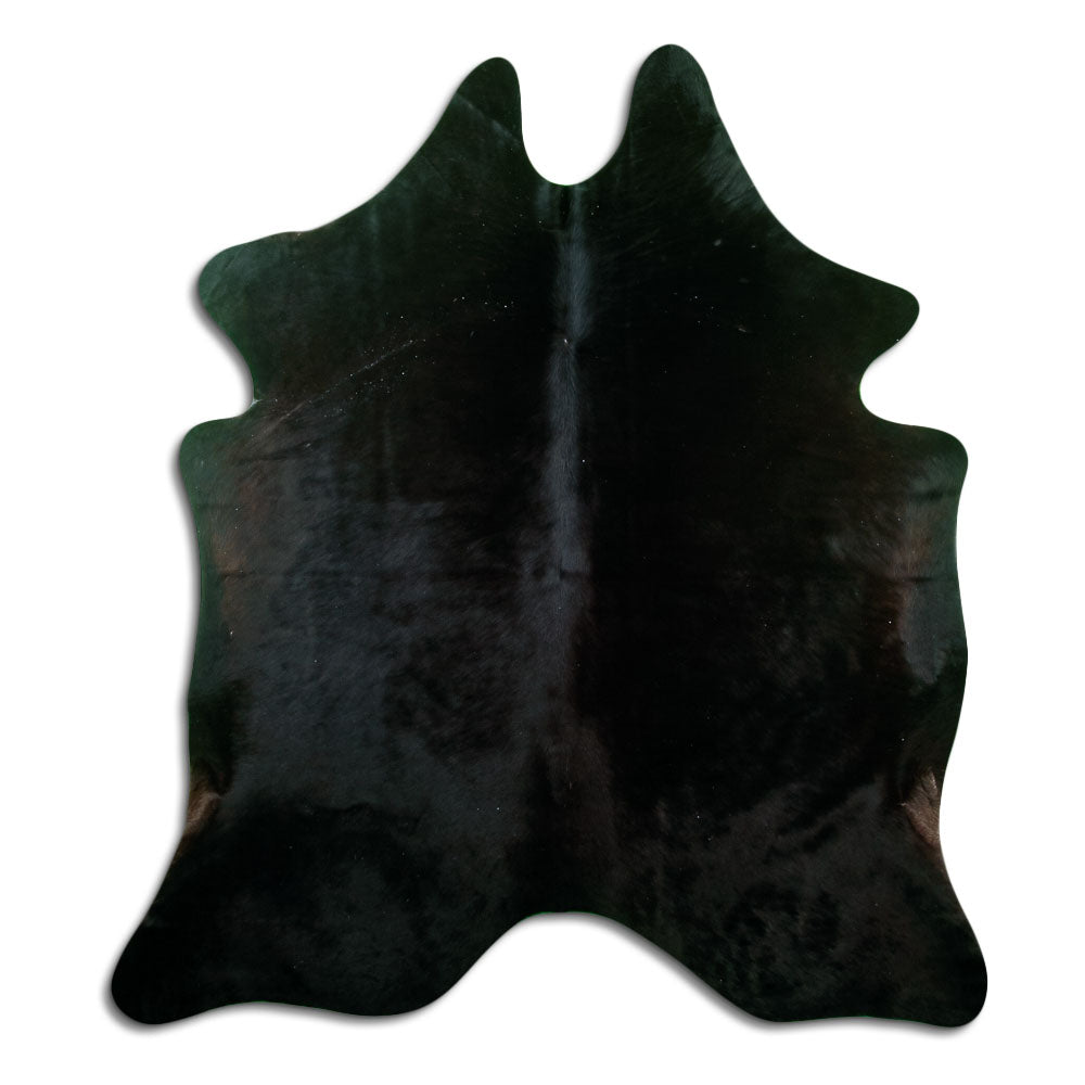 Schwarzes Kuhfell, ca. 180 × 160 cm, von oben fotografiert: genau das Fell, das Sie erhalten