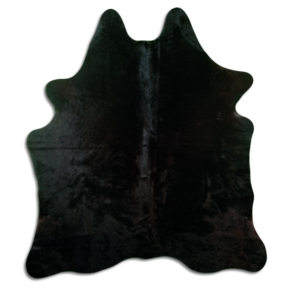 Schwarzes Kuhfell, ca. 180 × 160 cm, von oben fotografiert: genau das Fell, das Sie erhalten