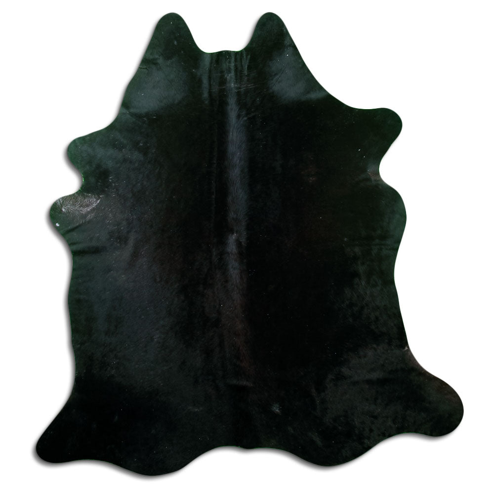 Schwarzes Kuhfell, ca. 170 × 150 cm, von oben fotografiert: genau das Fell, das Sie erhalten