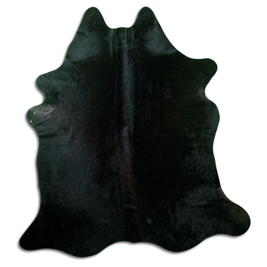 Schwarzes Kuhfell, ca. 170 × 150 cm, von oben fotografiert: genau das Fell, das Sie erhalten