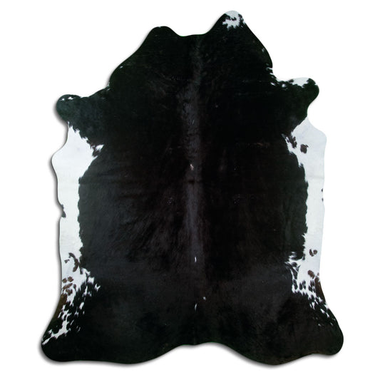 Schwarzes Kuhfell, ca. 210 × 180 cm, von oben fotografiert: genau das Fell, das Sie erhalten