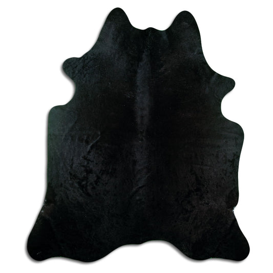 Schwarzes Kuhfell, ca. 220 × 190 cm, von oben fotografiert: genau das Fell, das Sie erhalten