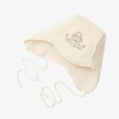 Baby-Mütze „Schaf“ mit Stickerei; ecru