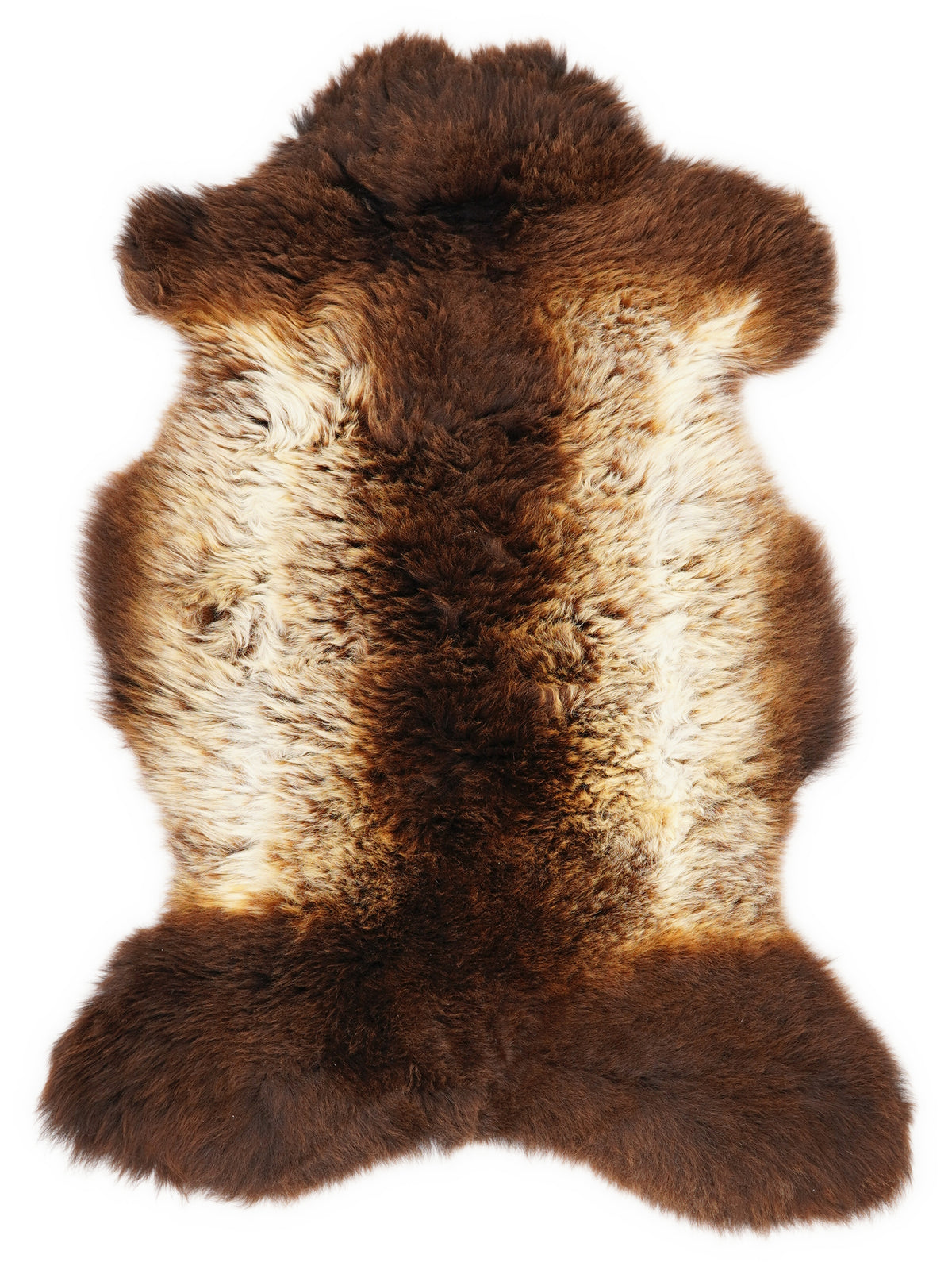 Mehrfarbiges britisches Lammfell, ca. 95 × 55 cm, von oben fotografiert: genau das Fell, das Sie erhalten
