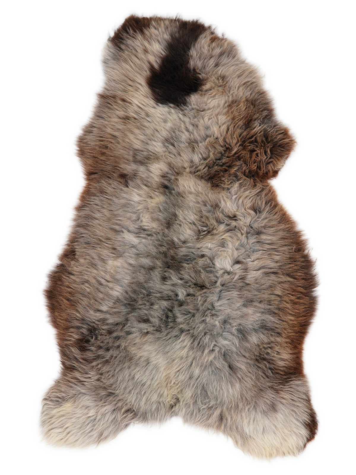 Mehrfarbiges britisches Lammfell, ca. 130 × 75 cm, von oben fotografiert: genau das Fell, das Sie erhalten