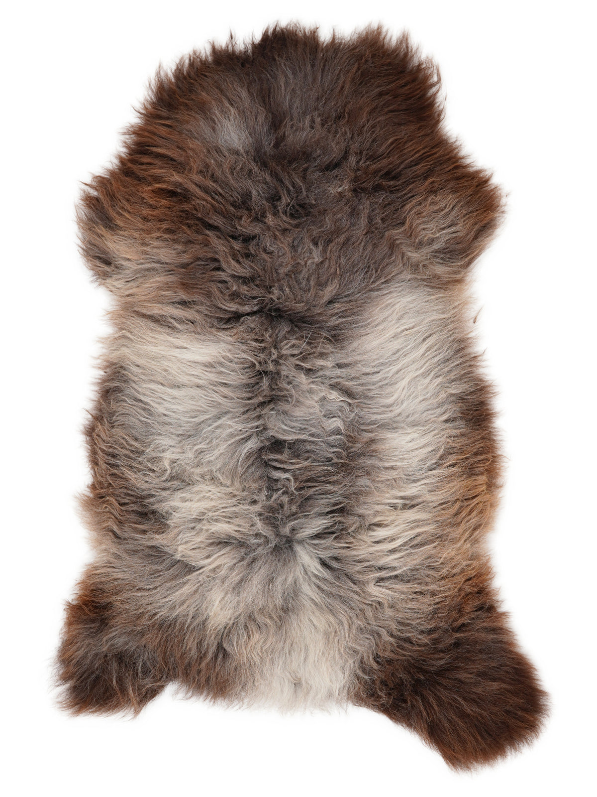 Mehrfarbiges britisches Lammfell, ca. 120 × 65 cm, von oben fotografiert: genau das Fell, das Sie erhalten