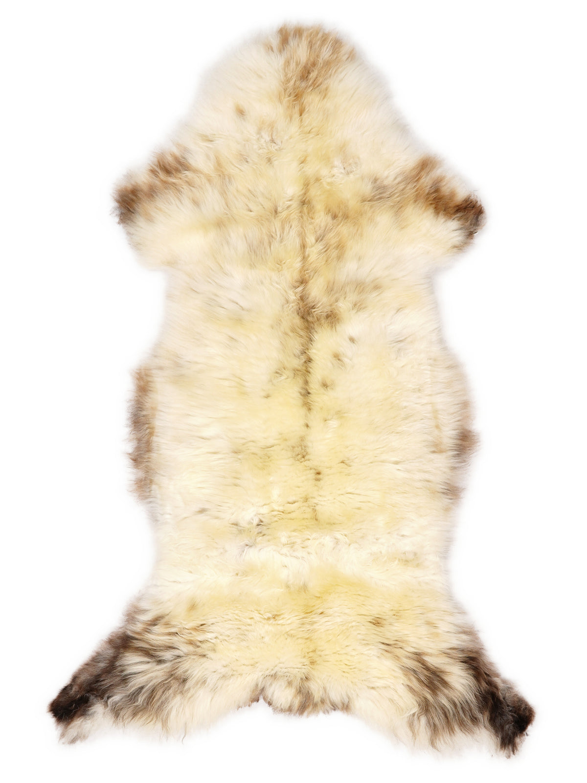 Mehrfarbiges britisches Lammfell, ca. 120 × 55 cm, von oben fotografiert: genau das Fell, das Sie erhalten