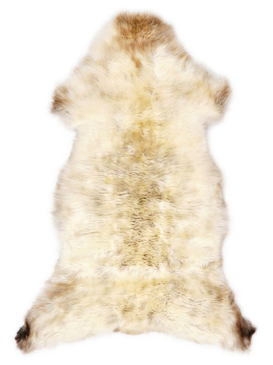 Mehrfarbiges britisches Lammfell, ca. 120 × 55 cm, von oben fotografiert: genau das Fell, das Sie erhalten