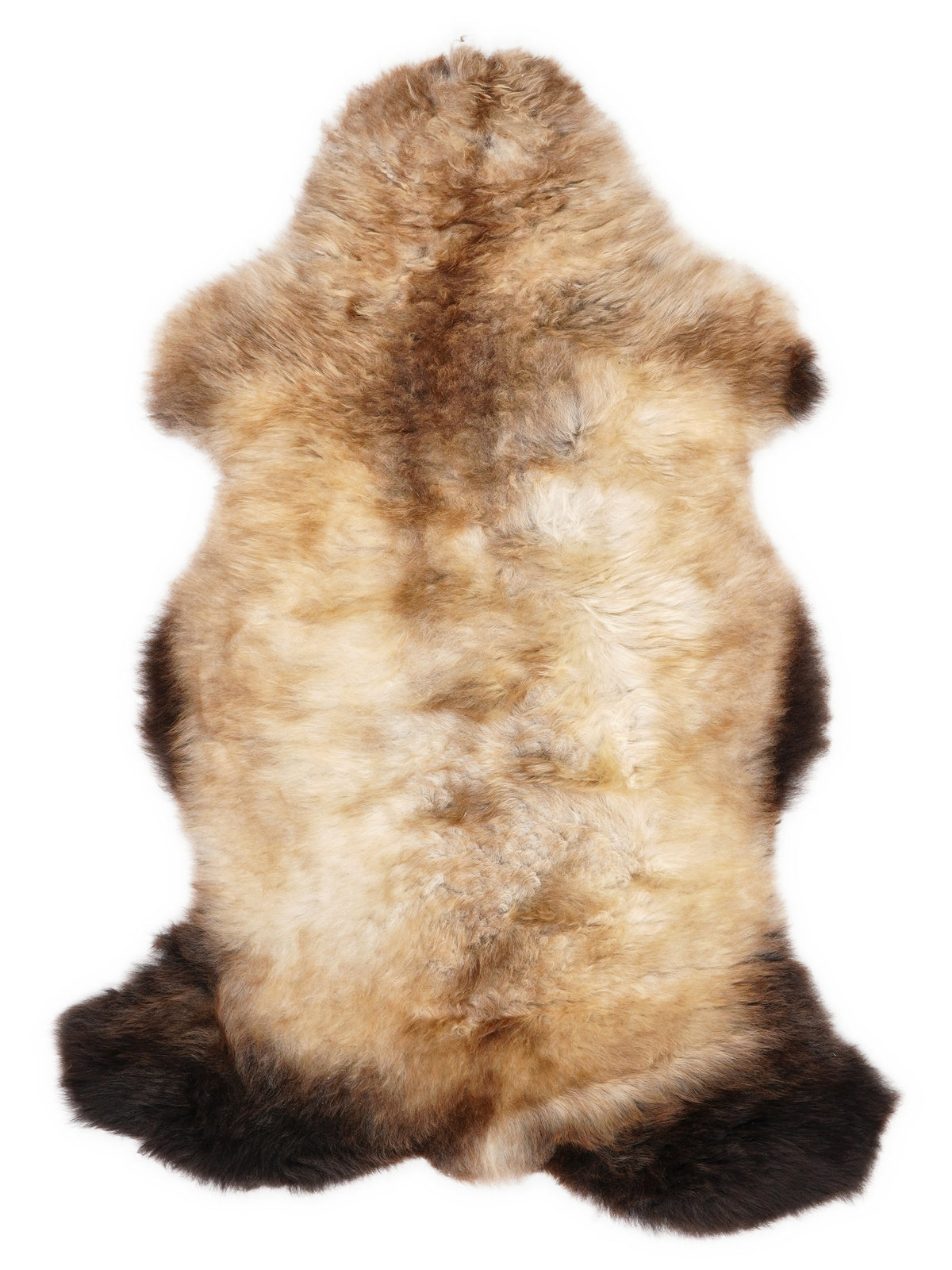 Mehrfarbiges britisches Lammfell, ca. 100 × 60 cm, von oben fotografiert: genau das Fell, das Sie erhalten