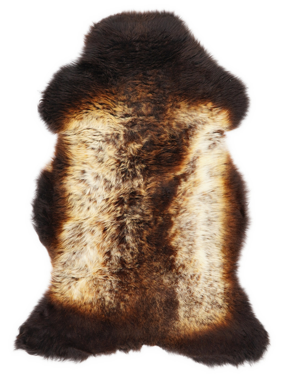 Mehrfarbiges britisches Lammfell, ca. 110 × 65 cm, von oben fotografiert: genau das Fell, das Sie erhalten