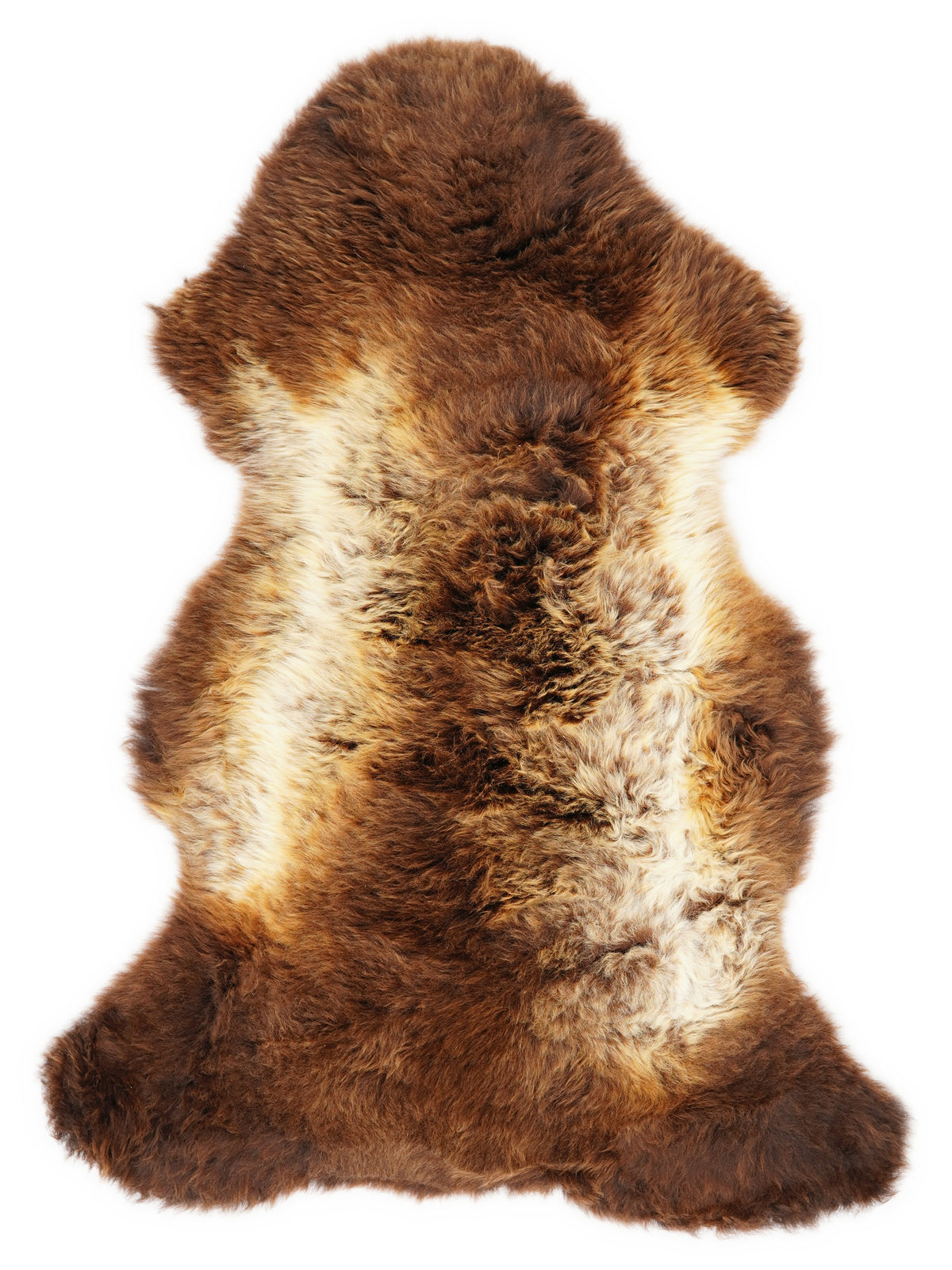 Mehrfarbiges britisches Lammfell, ca. 115 × 65 cm, von oben fotografiert: genau das Fell, das Sie erhalten