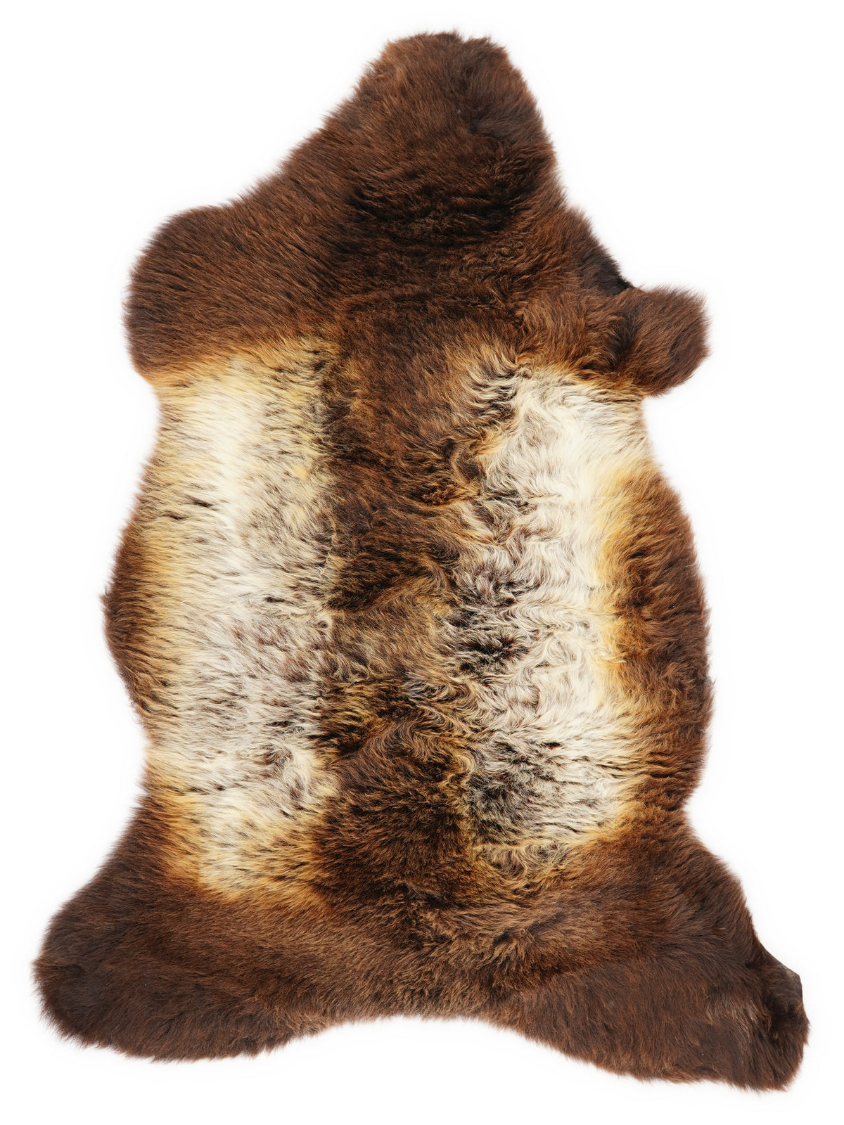 Mehrfarbiges britisches Lammfell, ca. 110 × 55 cm, von oben fotografiert: genau das Fell, das Sie erhalten