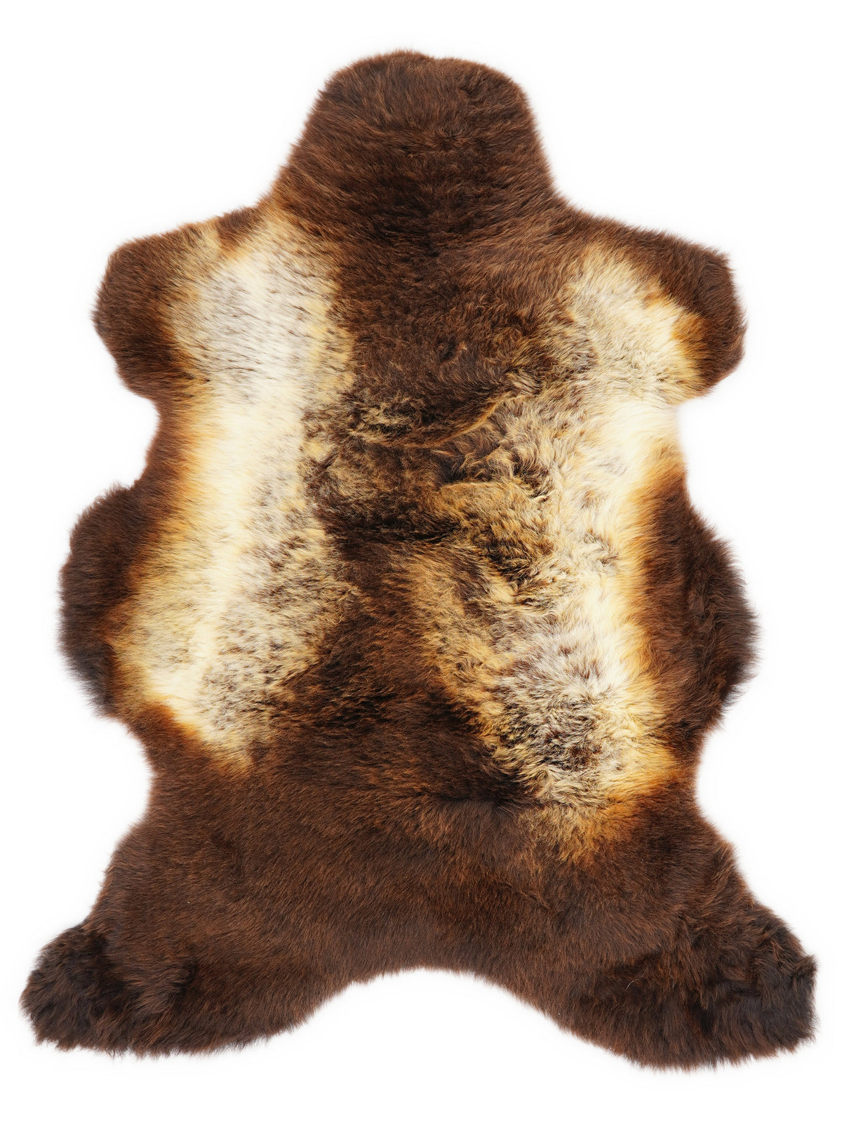 Mehrfarbiges britisches Lammfell, ca. 105 × 65 cm, von oben fotografiert: genau das Fell, das Sie erhalten