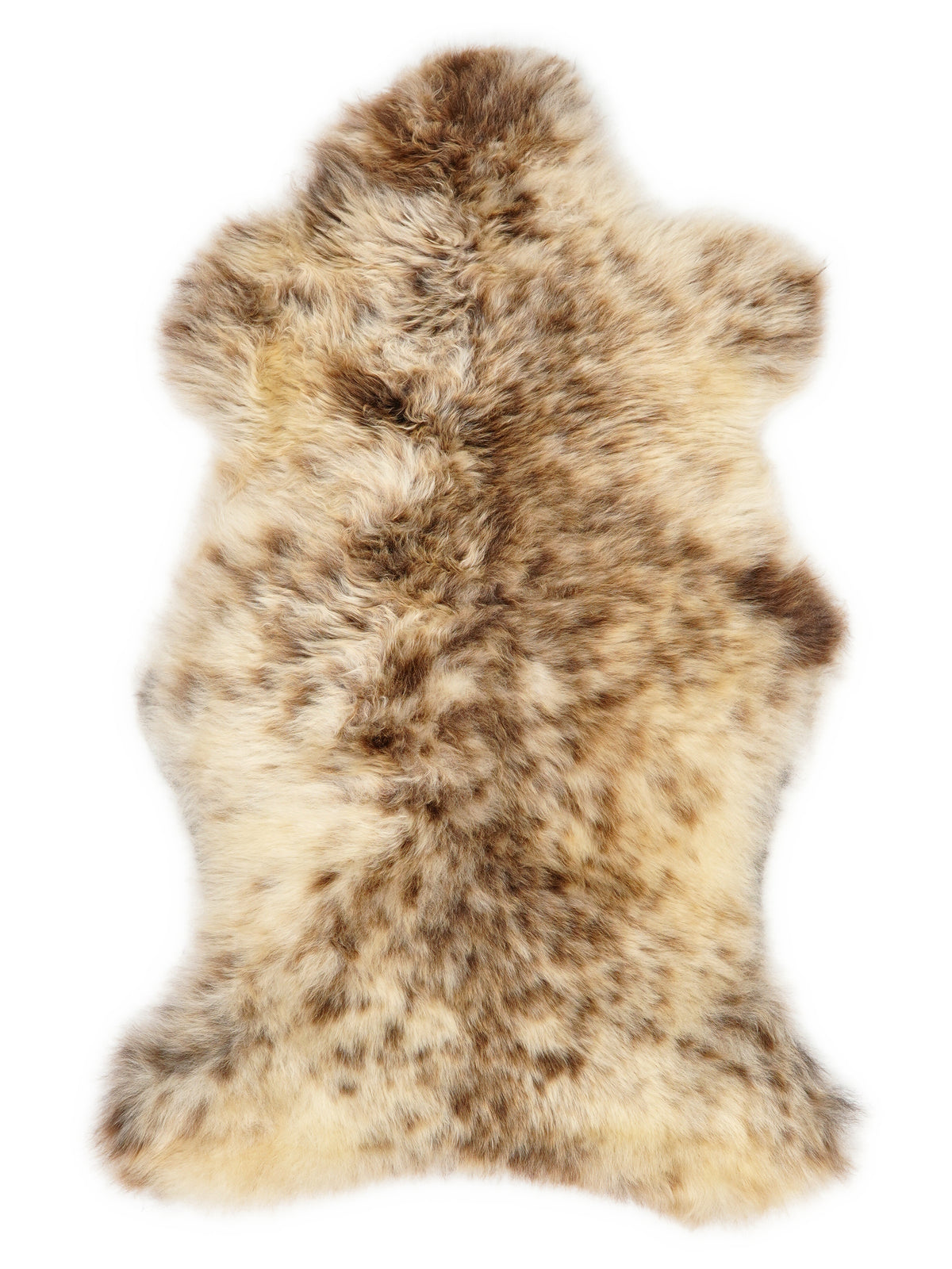 Mehrfarbiges britisches Lammfell, ca. 105 × 60 cm, von oben fotografiert: genau das Fell, das Sie erhalten