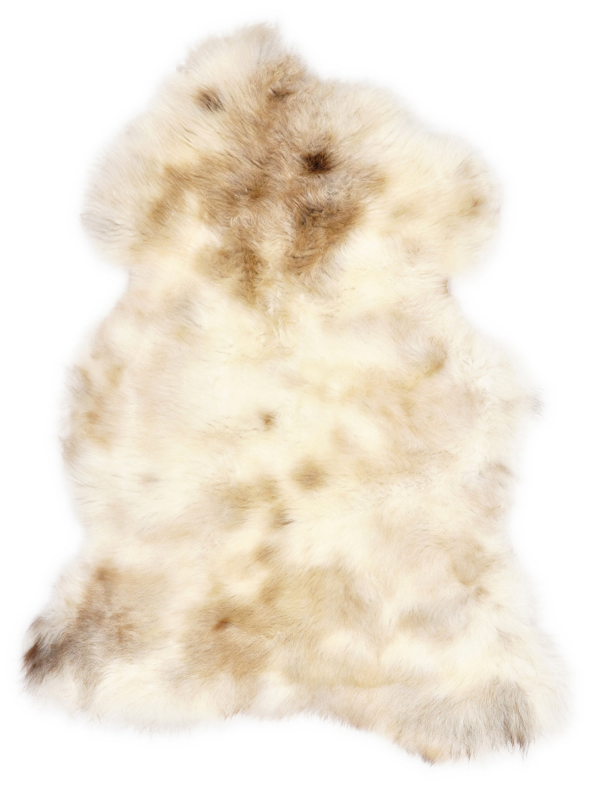 Mehrfarbiges britisches Lammfell, ca. 105 × 60 cm, von oben fotografiert: genau das Fell, das Sie erhalten
