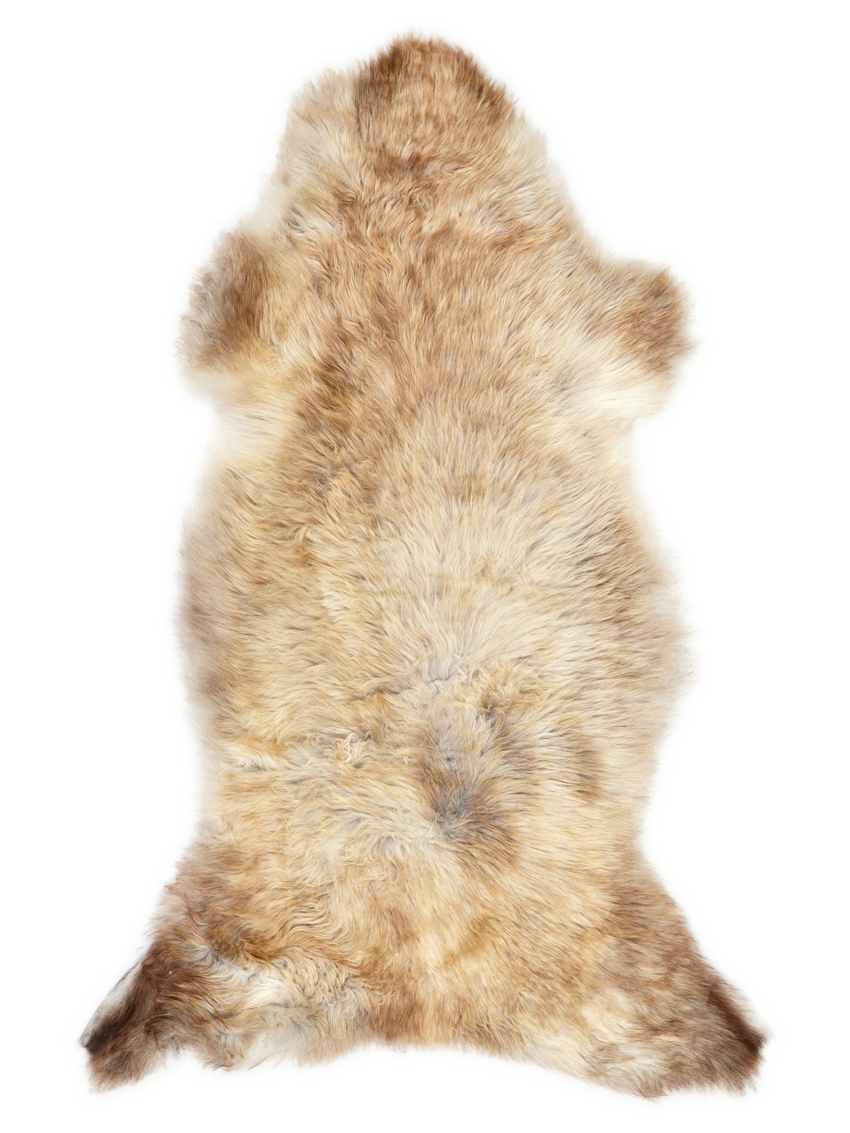 Mehrfarbiges britisches Lammfell, ca. 125 × 60 cm, von oben fotografiert: genau das Fell, das Sie erhalten