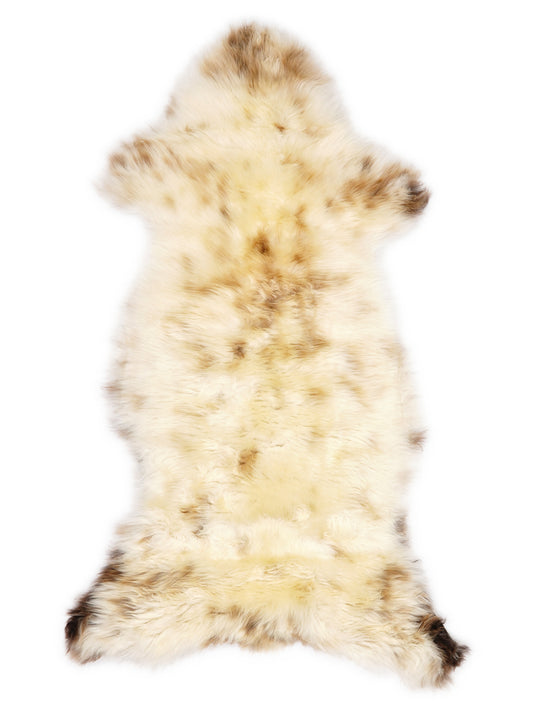Mehrfarbiges britisches Lammfell, ca. 120 × 50 cm, von oben fotografiert: genau das Fell, das Sie erhalten