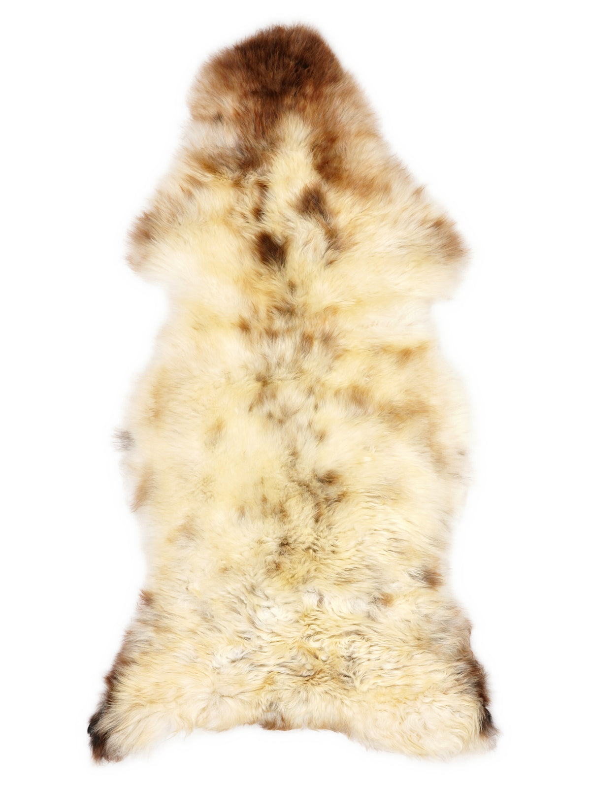 Mehrfarbiges britisches Lammfell, ca. 120 × 50 cm, von oben fotografiert: genau das Fell, das Sie erhalten
