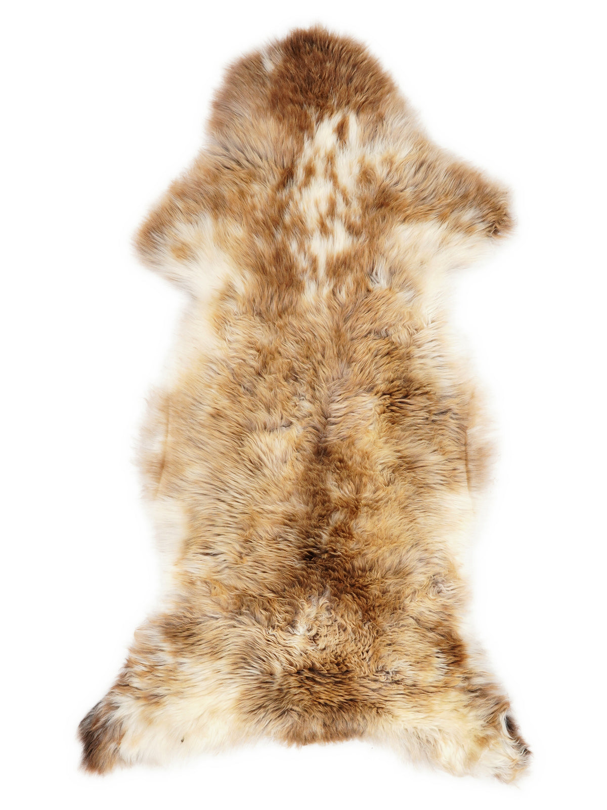Mehrfarbiges britisches Lammfell, ca. 120 × 55 cm, von oben fotografiert: genau das Fell, das Sie erhalten